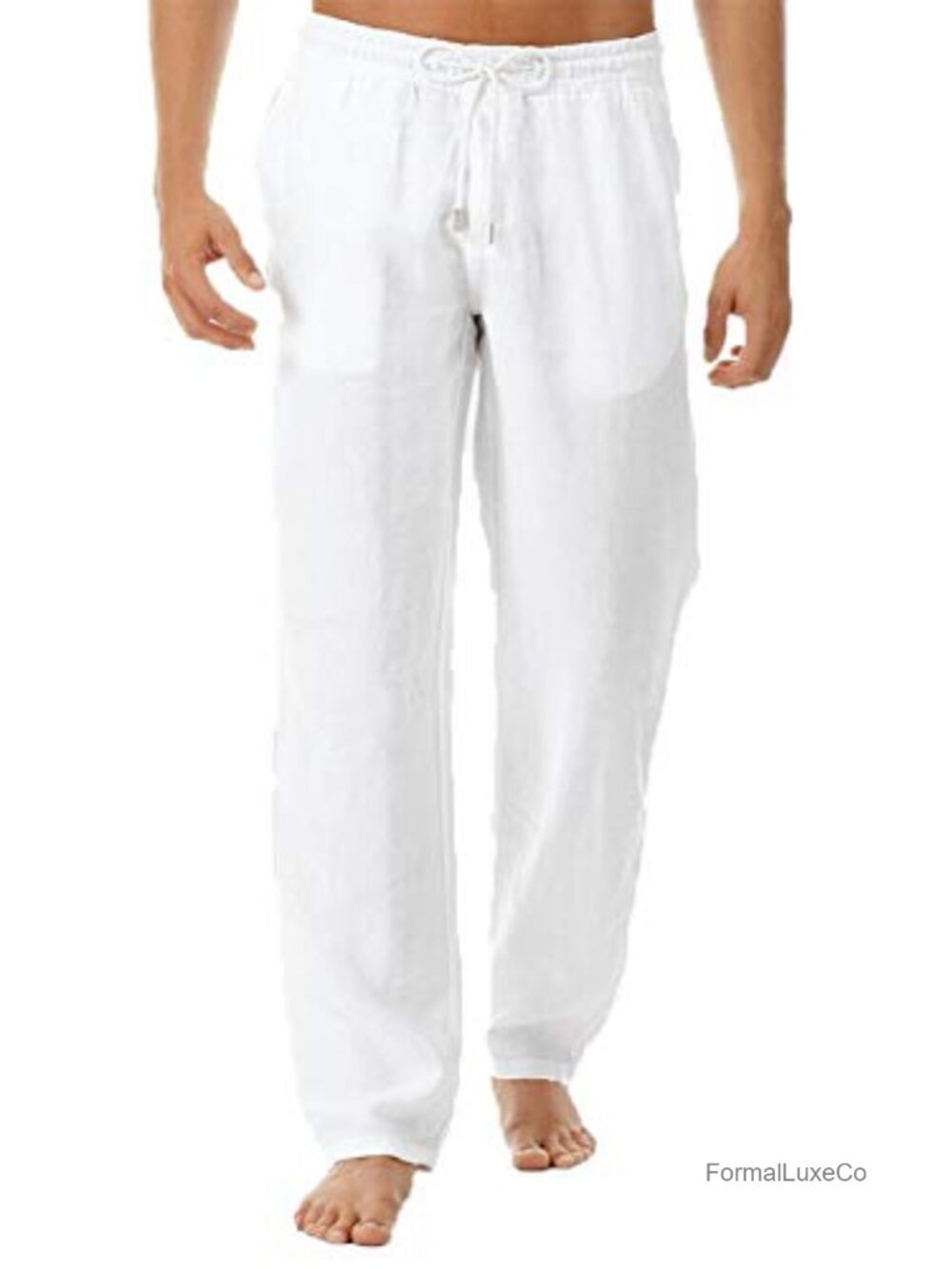 Linen Drawstring Casual Pants Lightweight Summer Beach Pants 4 Pockets